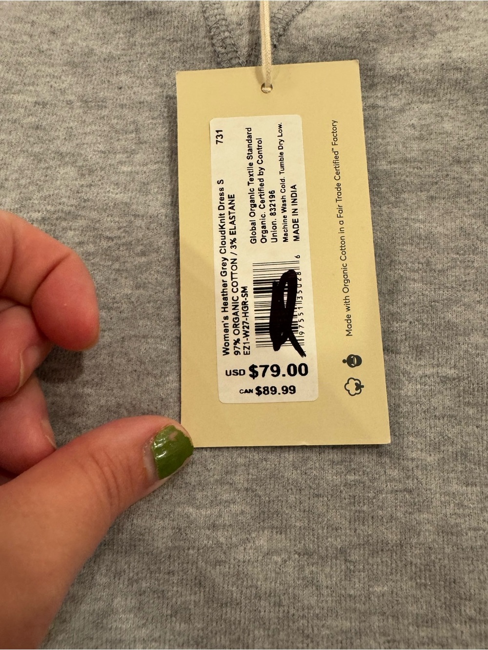 NWT Pact Organic CloudKnit Sweatshirt Dress Size S Gray - Picture 5 of 5